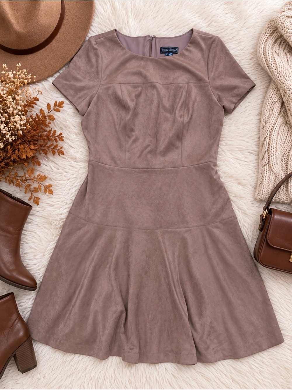 Faux Suede Fit And Flare Fall Mini Dress